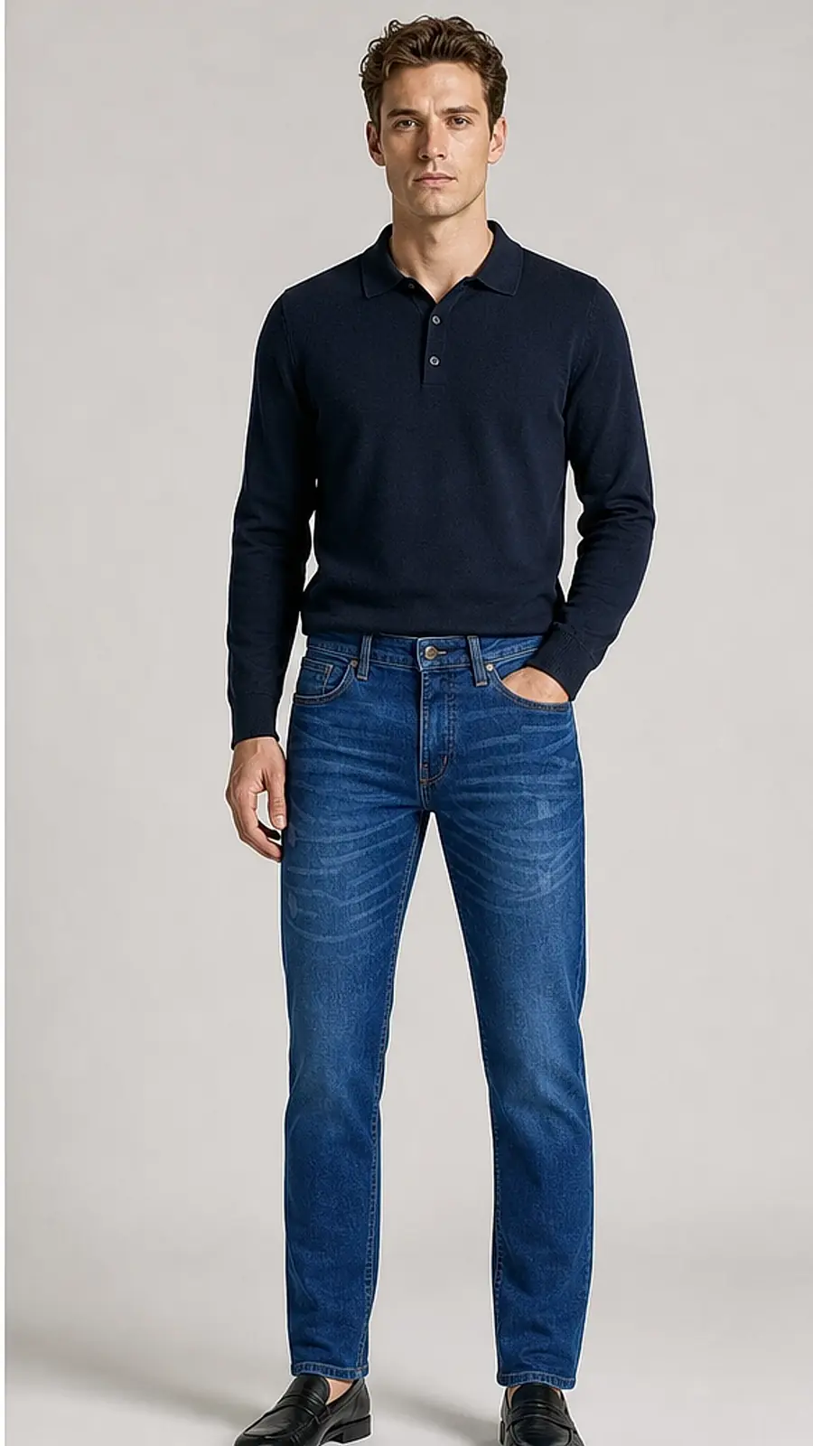 Stretch Denim Medium Blue Mens vintage Stretch Denim Jeans Pant Slim Fit