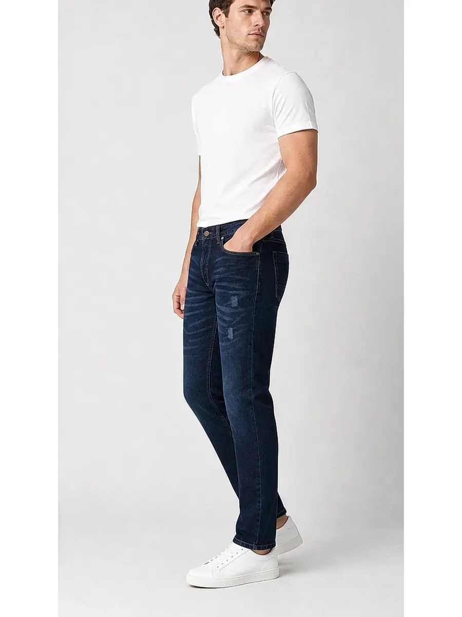 Stretch Denim Navy Blue Mens vintage Stretch Denim Jeans Pant Slim Fit