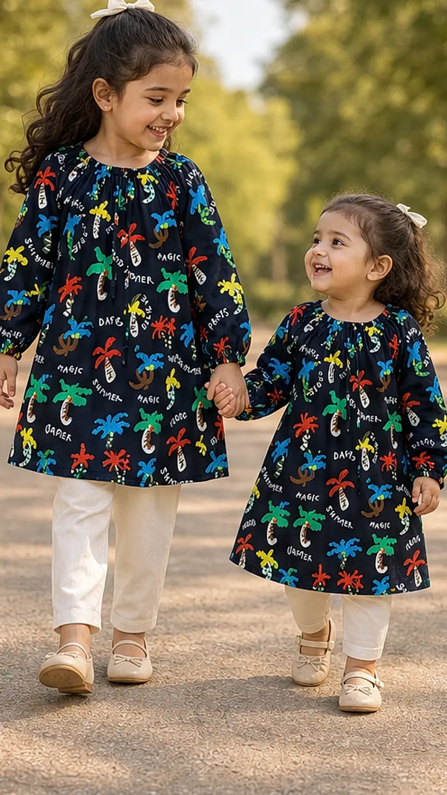 Girls Navy Tropical Print Co-Ord Set