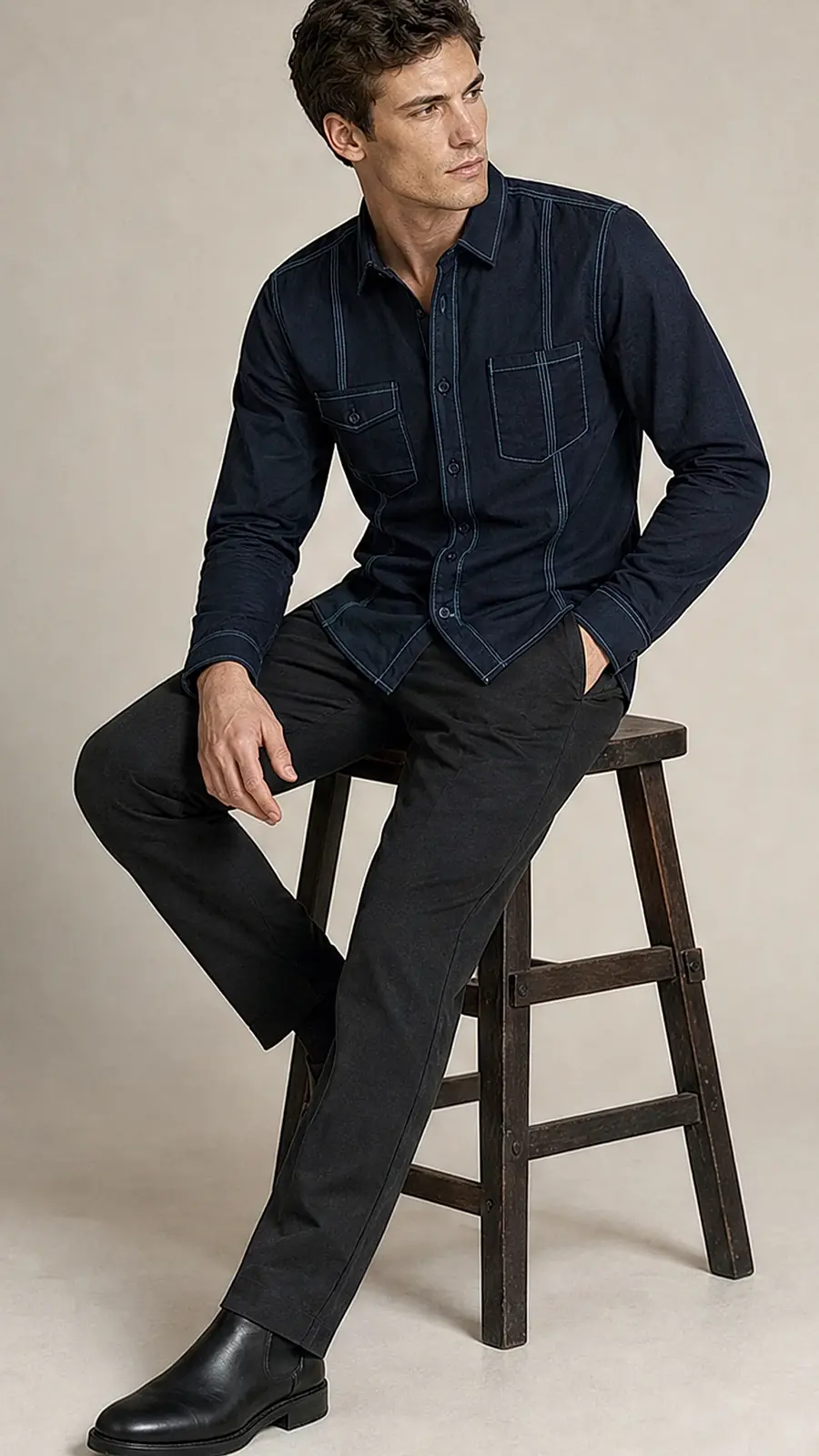 Recipe Men's Contrast Stitch Shirt and Trouser Set