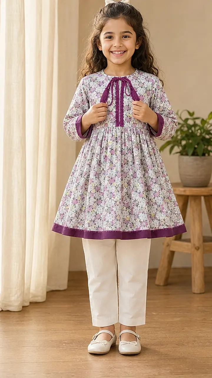 Girls Floral Printed Kurta Trouser Set