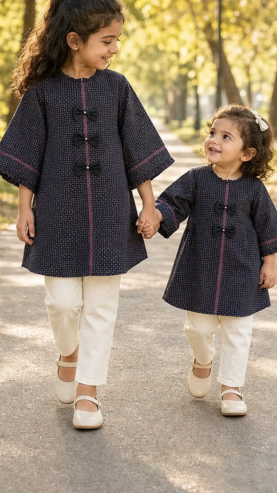 Girls Navy Printed Kurta Pant Set