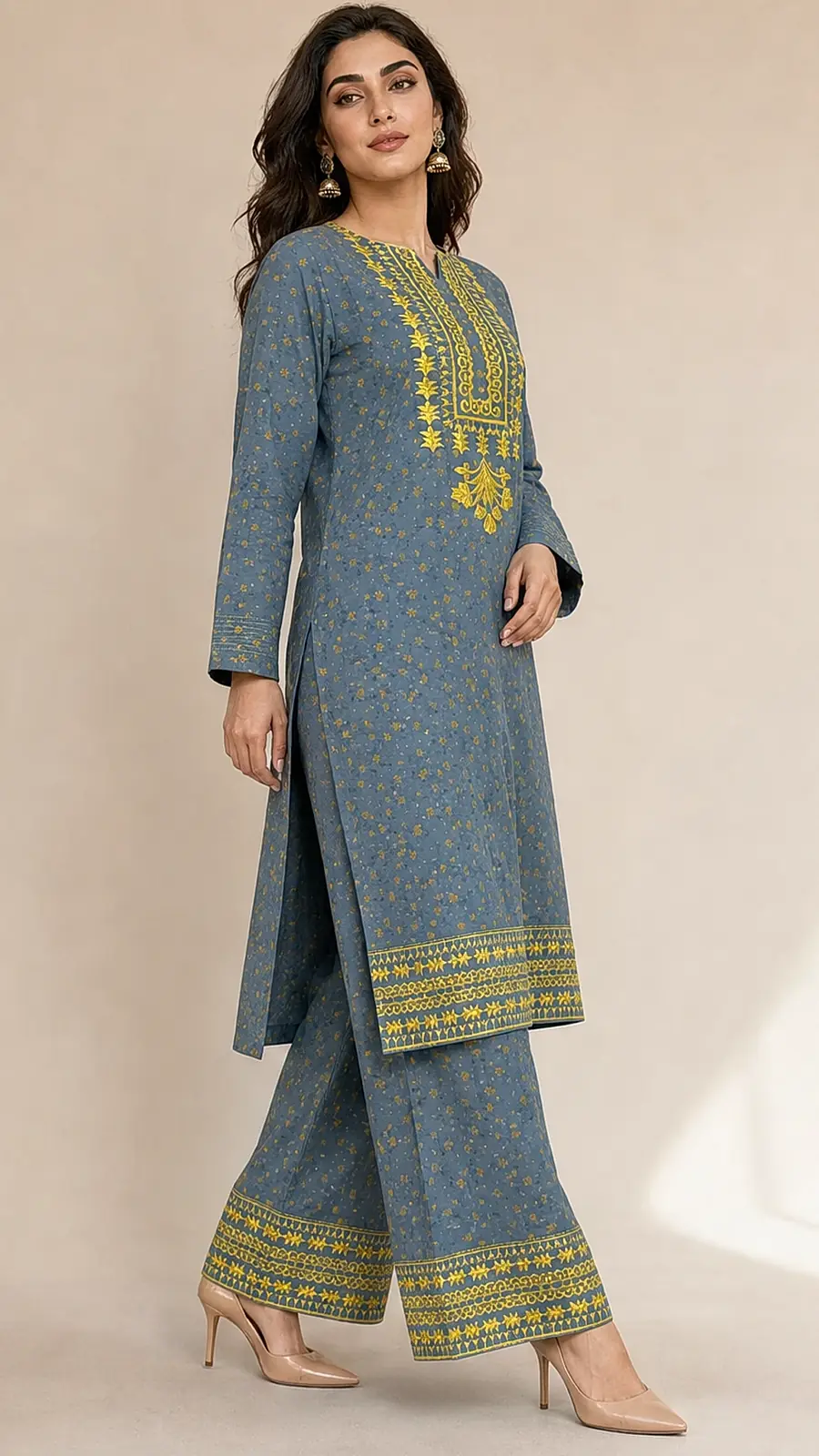 Gray printed and Embriodered 2 Pcs Egyptian Soft Cotton Lawn Suit