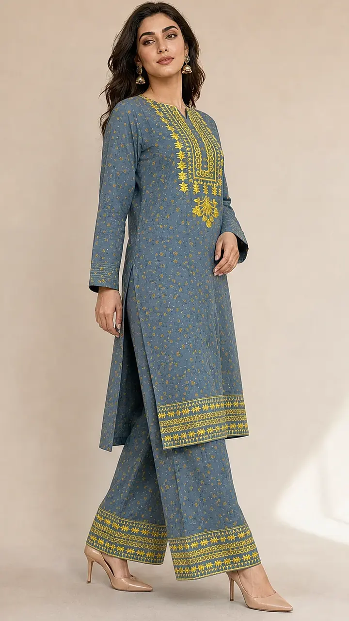 Gray printed and Embriodered 2 Pcs Egyptian Soft Cotton Lawn Suit