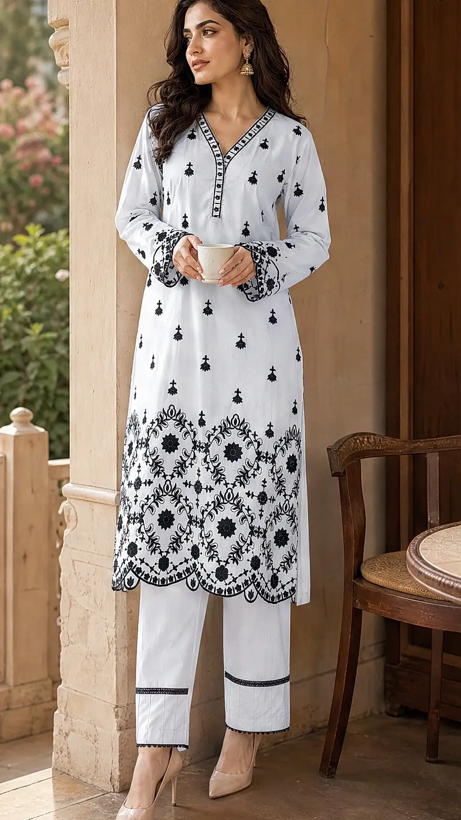 Pure White and Embriodered 2 Pcs Egyptian Soft Cotton Lawn Suit