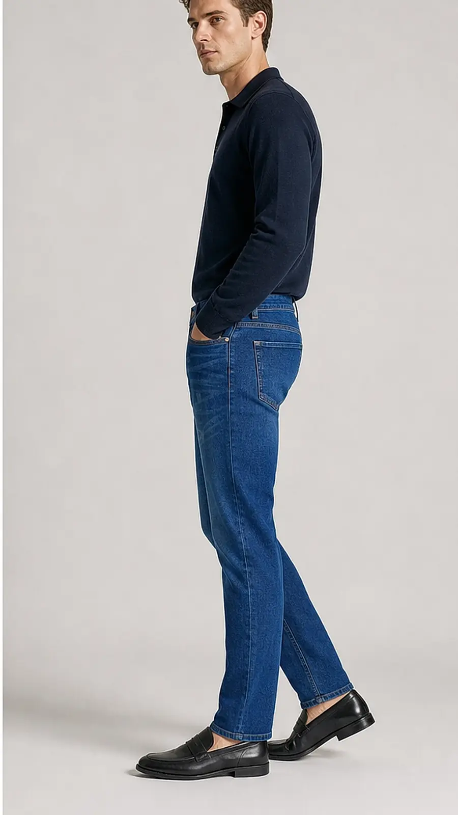 Stretch Denim Medium Blue Mens vintage Stretch Denim Jeans Pant Slim Fit