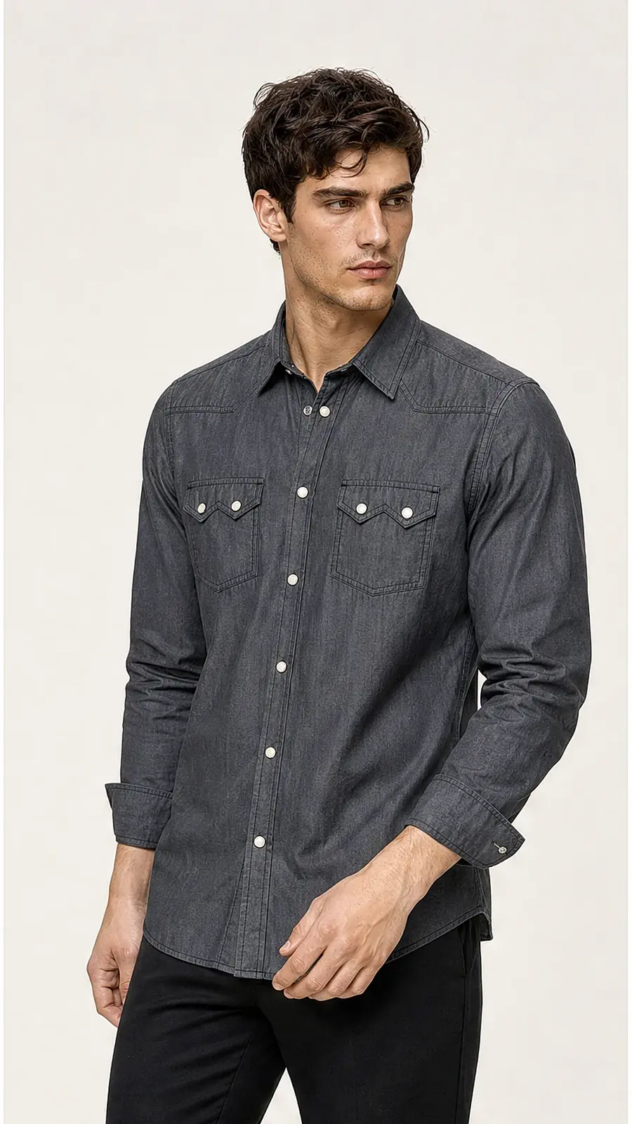 Recipe Men's Charcoal Subtle Print Long Sleeve Shirt