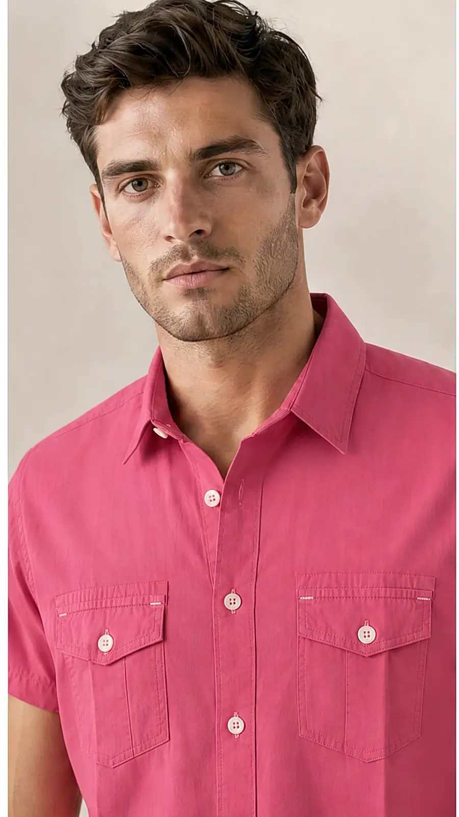 Pink Pigment Dyed Fine Weaved Egyption Cotton Fabric Half Sleeve Casual Shirt