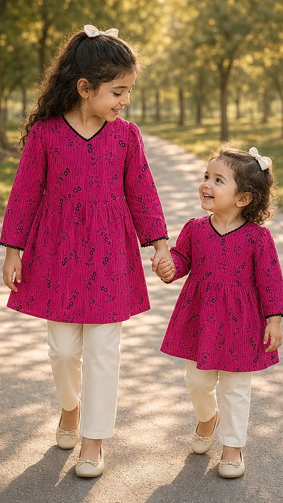 Girls Magenta Floral Kurta Pant Set