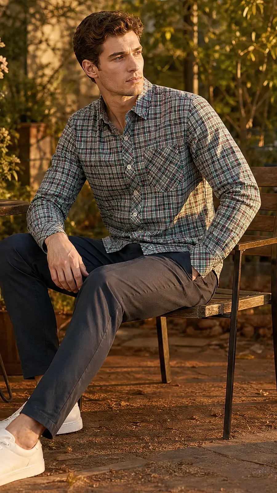 Green Pink White Multi Line small Check Shirt