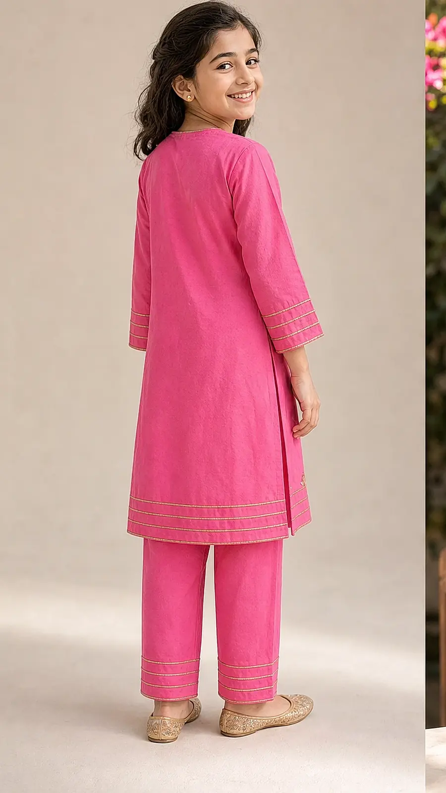 Girls Pink Embroidered Kurta Pant Set