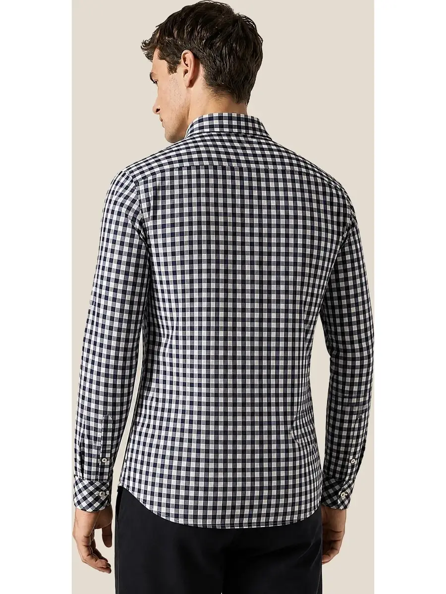 Recipe Men Navy White Gingham Check Long Sleeve Button-Down Shirt