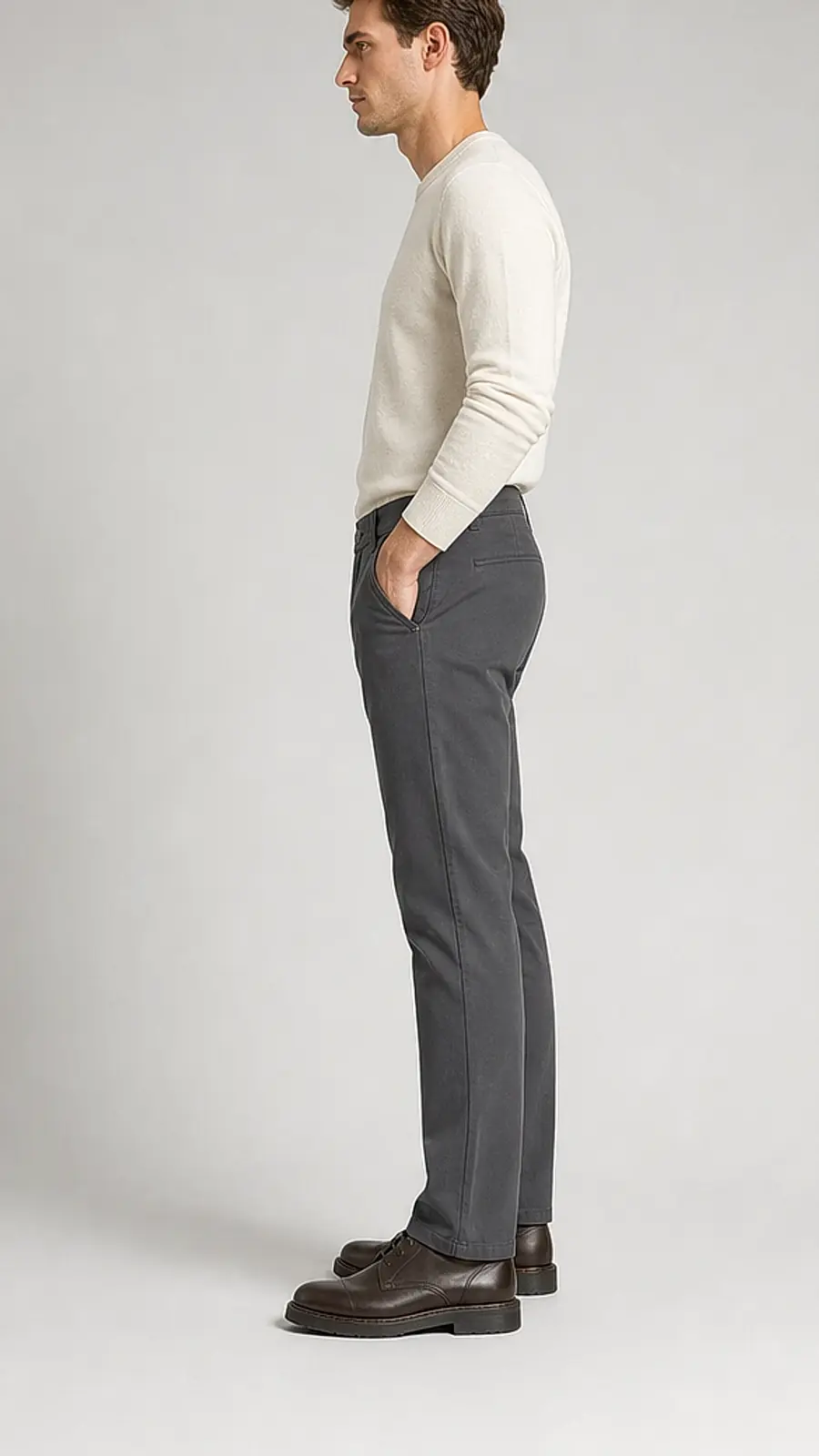 Cotton Canvas Gray Peach Finish Regular Fit Casual Pant