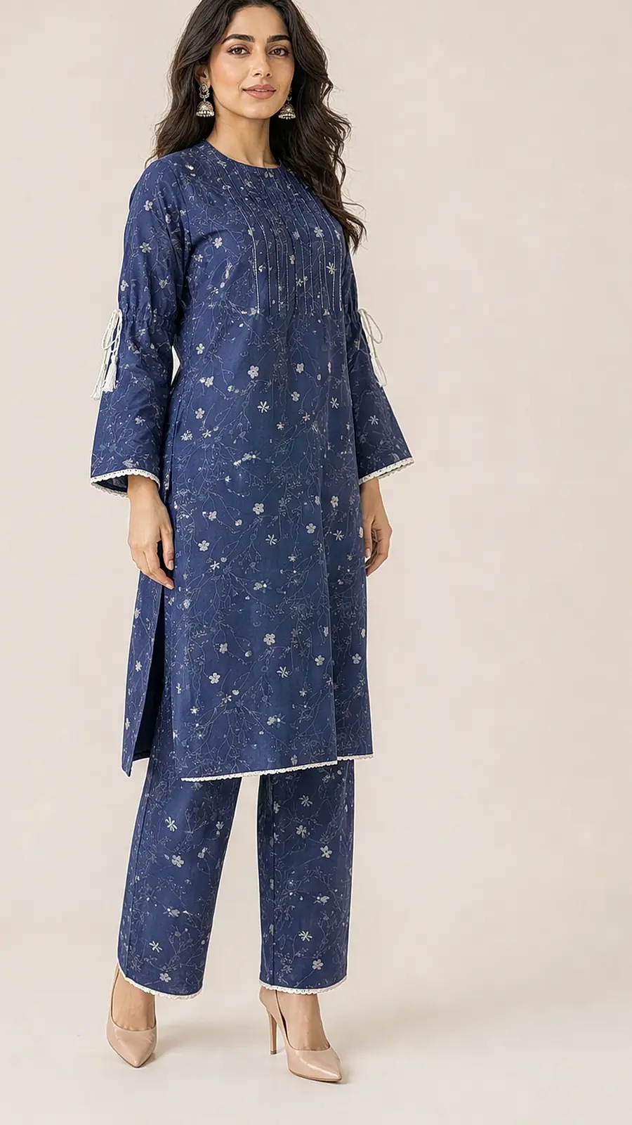 Navy_White 2 Pcs Coord  Soft Cotton Lawn Suit