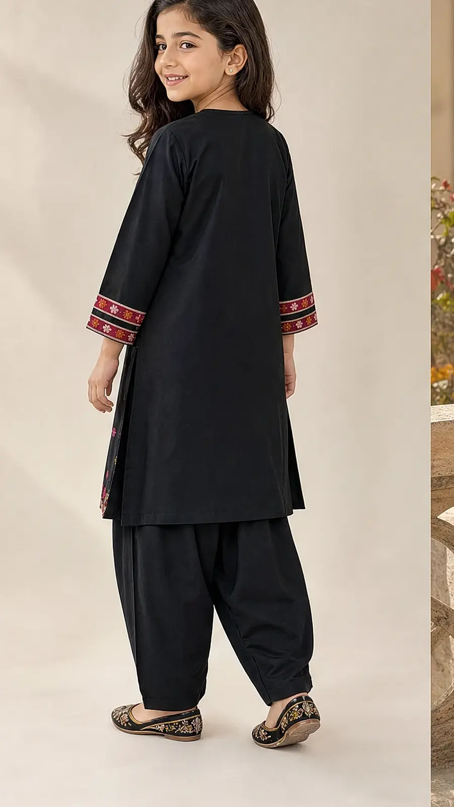 Girls Black Embroidered Kurta Salwar Set