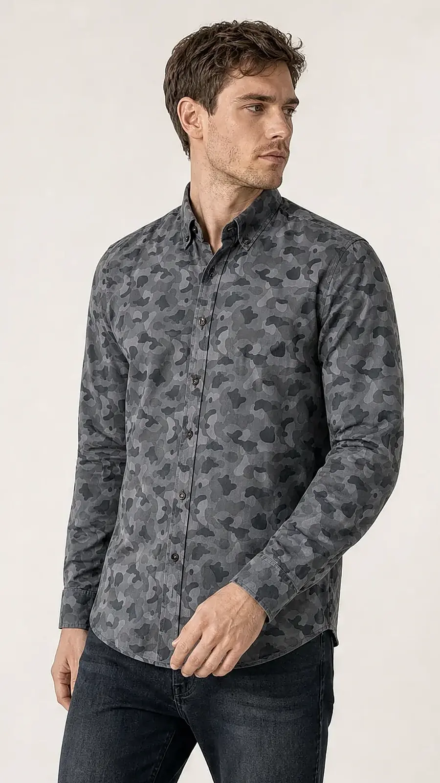 Recipe Men's Grey Camouflage Full Sleeve Casual Shirt