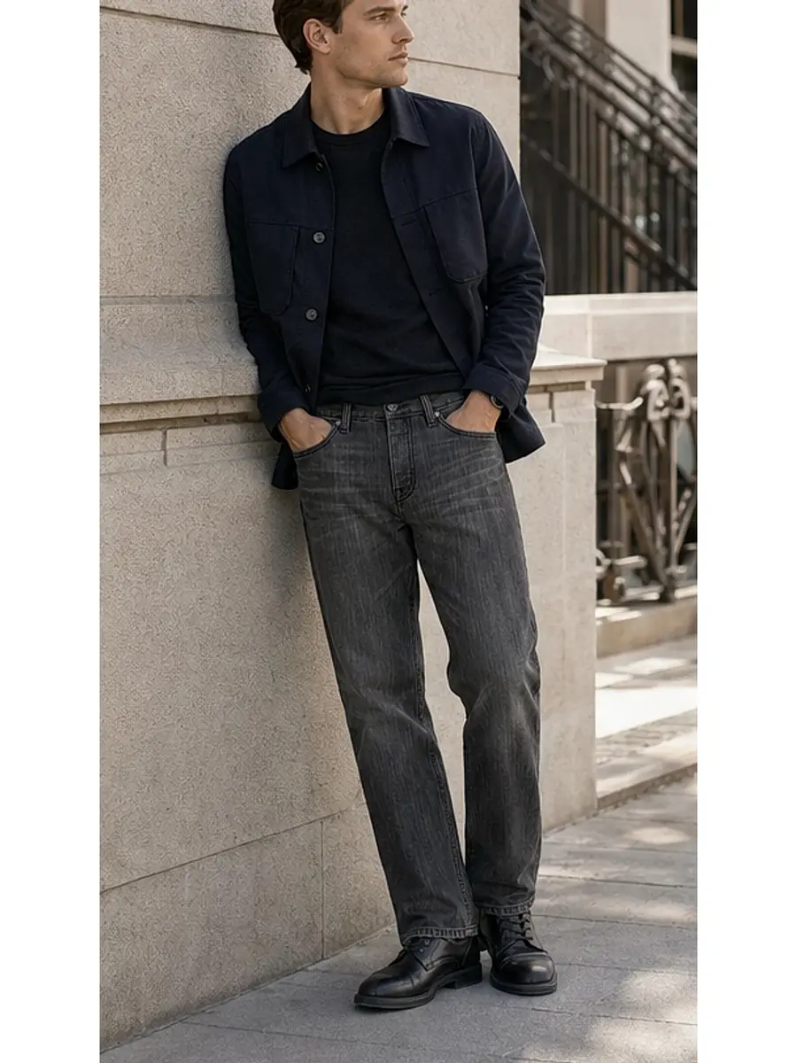 Regid Denim Dark Gray Mens vintage Regular Fit Jeans