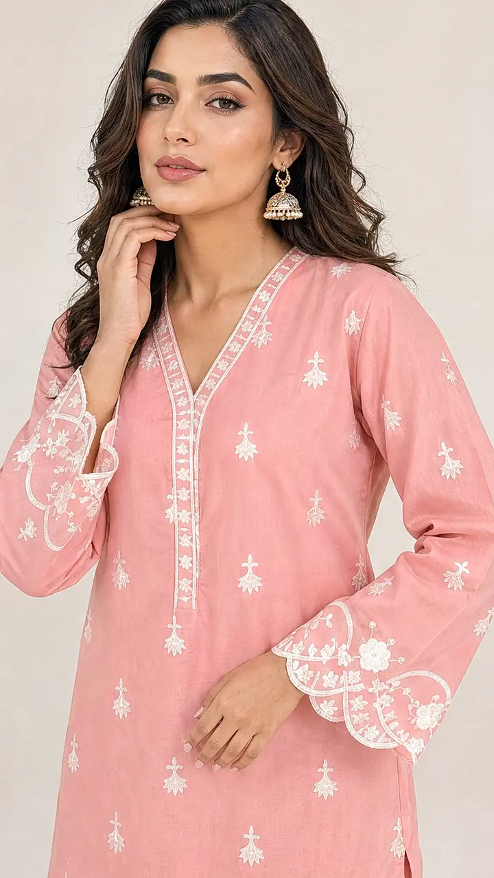 Peach Embroidered Cotton Lawn Two Piece Suit