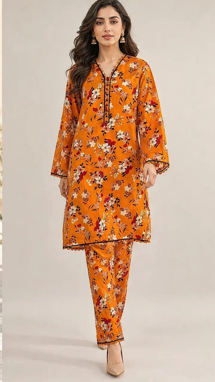 Sunset Orange Floral Printed Co-ord Set