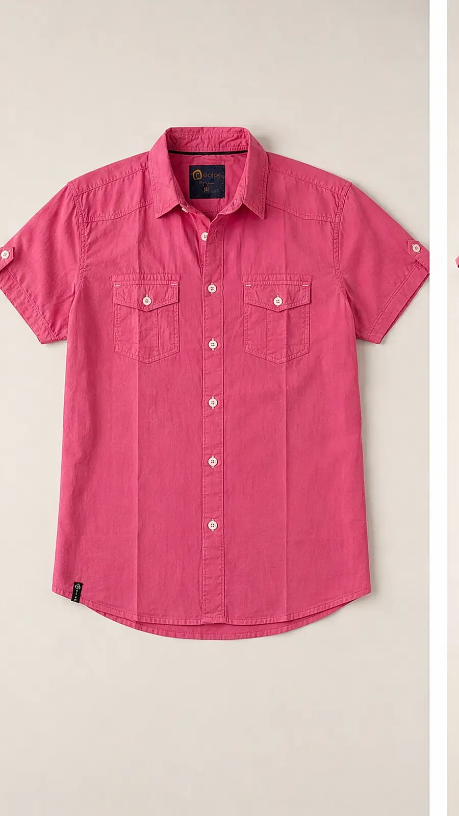 Recipe Men's Fuchsia Short Sleeve Utility Button-Down Shirt