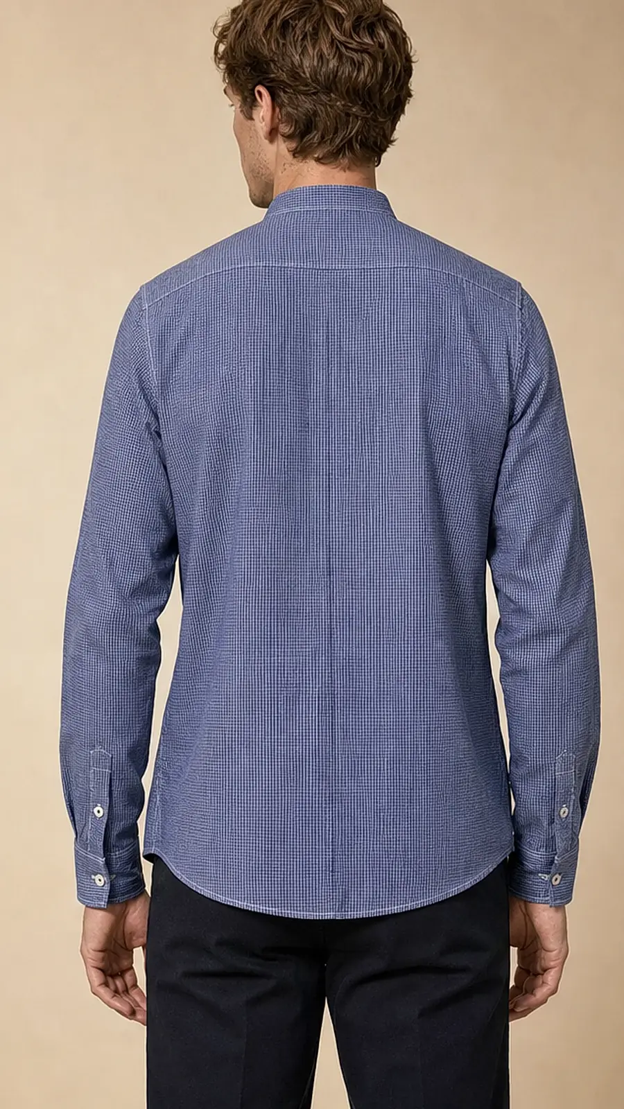 Blue Bajra Check Band Collar Shirt