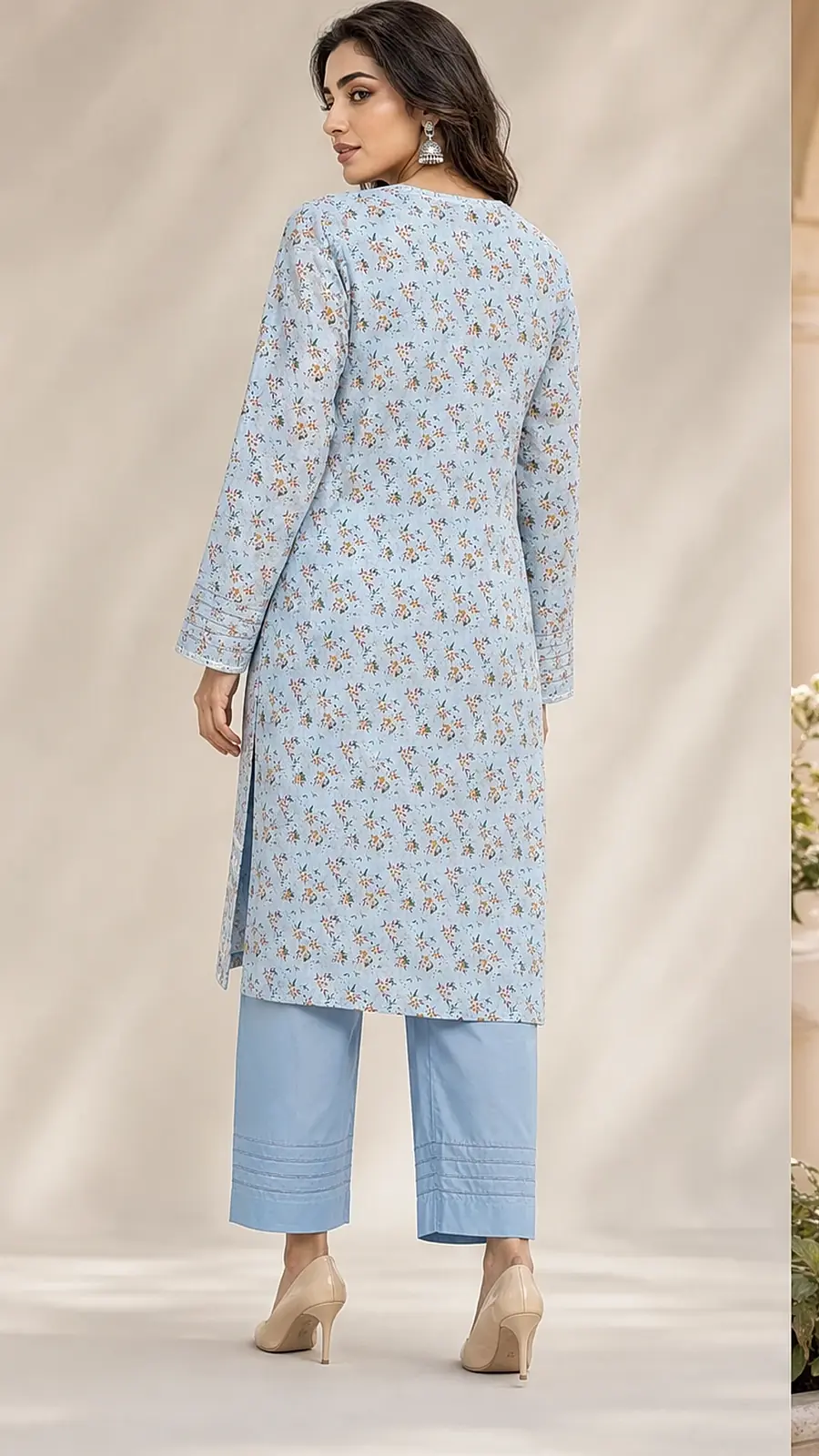 Blue Printed Embroidered 2-Piece Cotton Lawn Suit