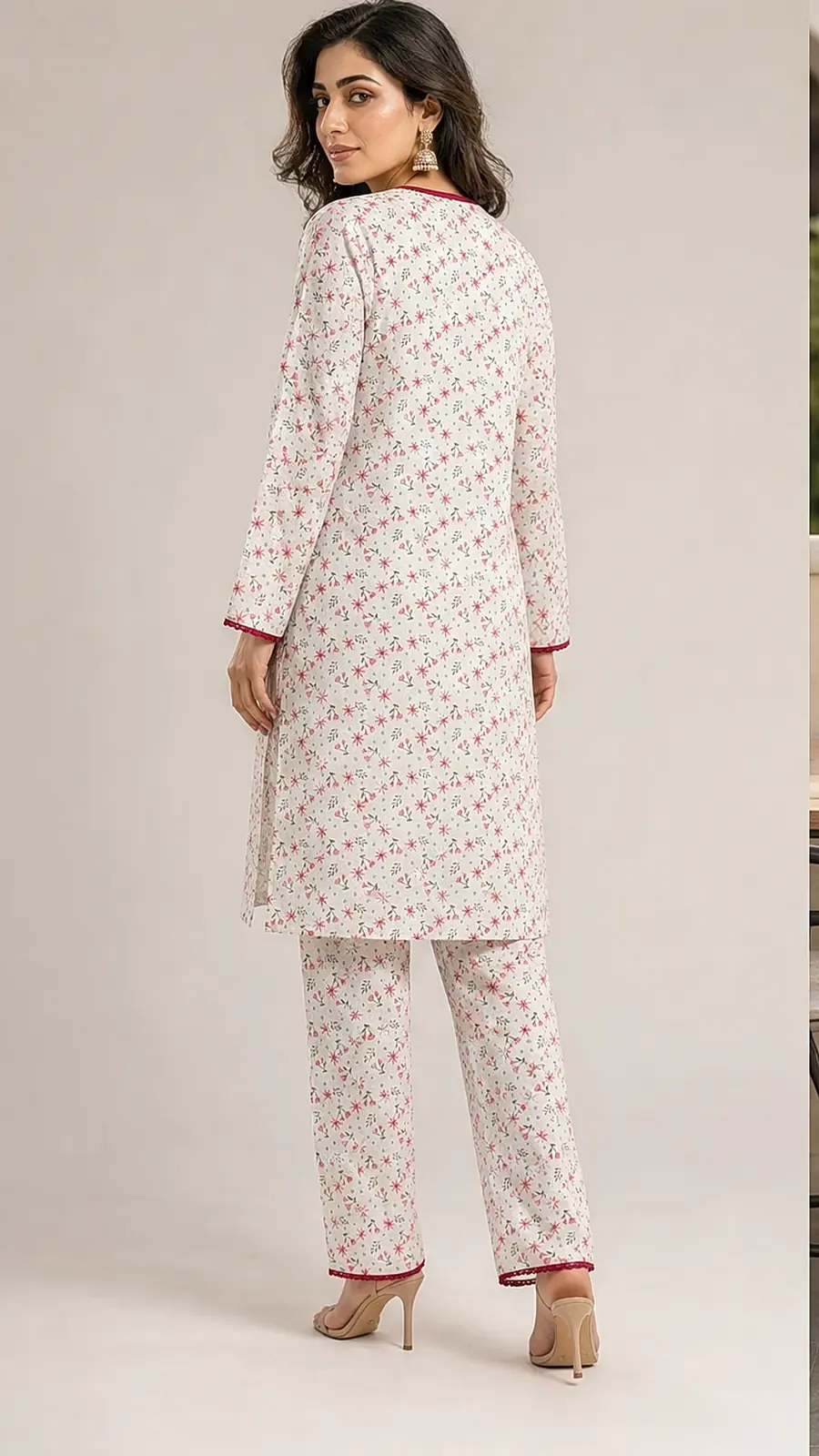 White_Red 2 Pcs Coord  Soft Cotton Lawn Suit