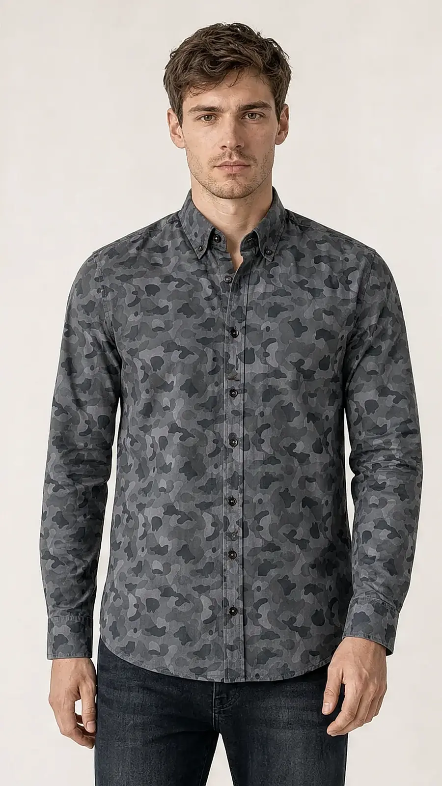 Recipe Men's Grey Camouflage Full Sleeve Casual Shirt