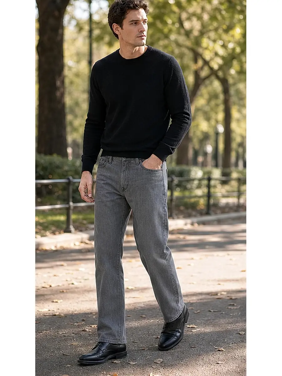 Regid Denim Light Gray Mens vintage Regular Fit Jeans