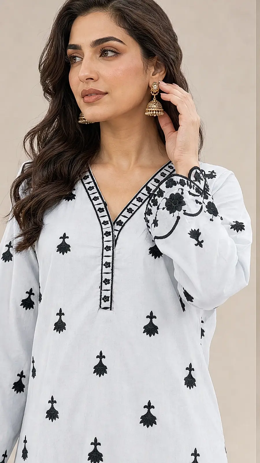 Pure White and Embriodered 2 Pcs Egyptian Soft Cotton Lawn Suit