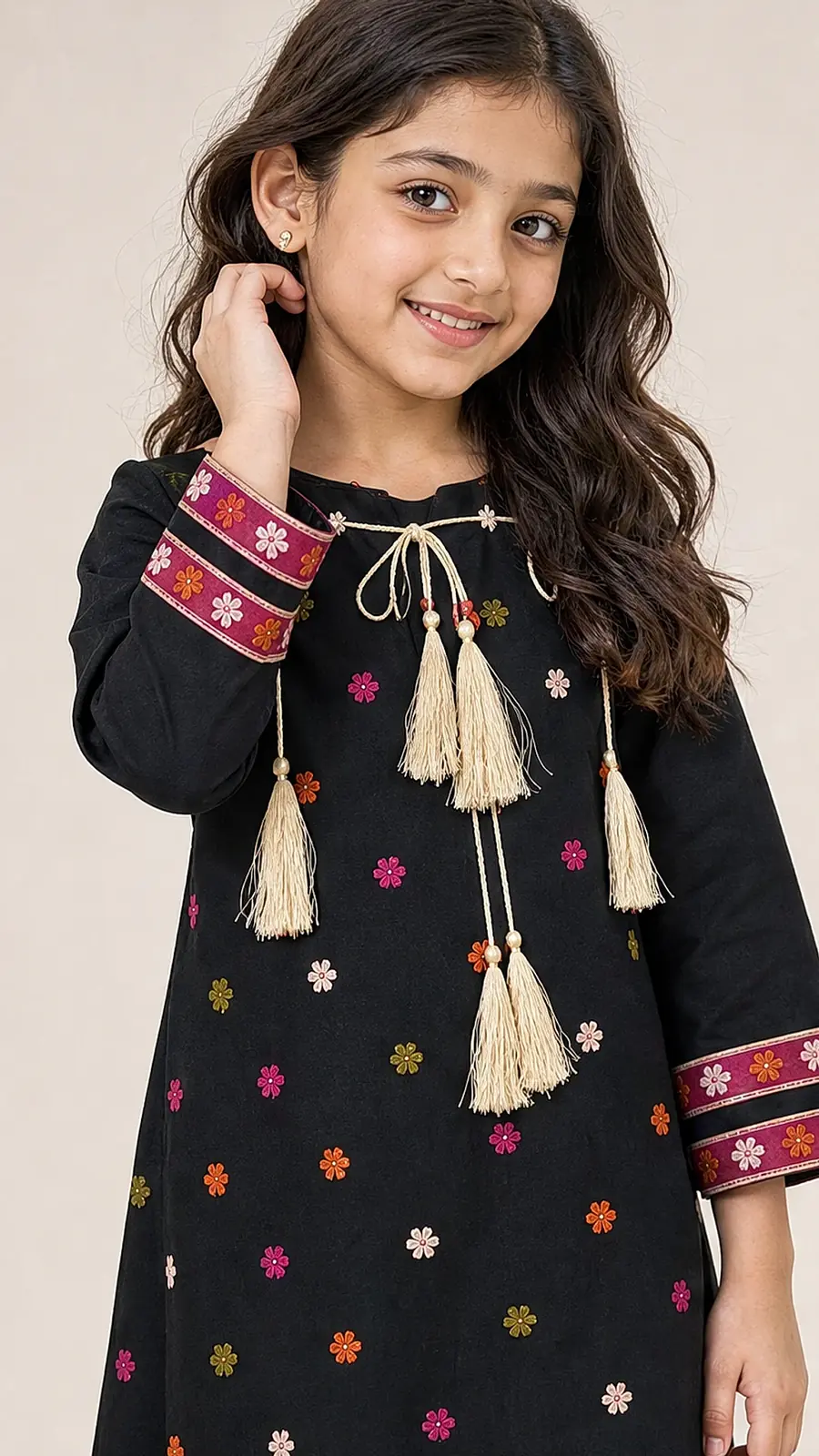 Girls Black Embroidered Kurta Salwar Set
