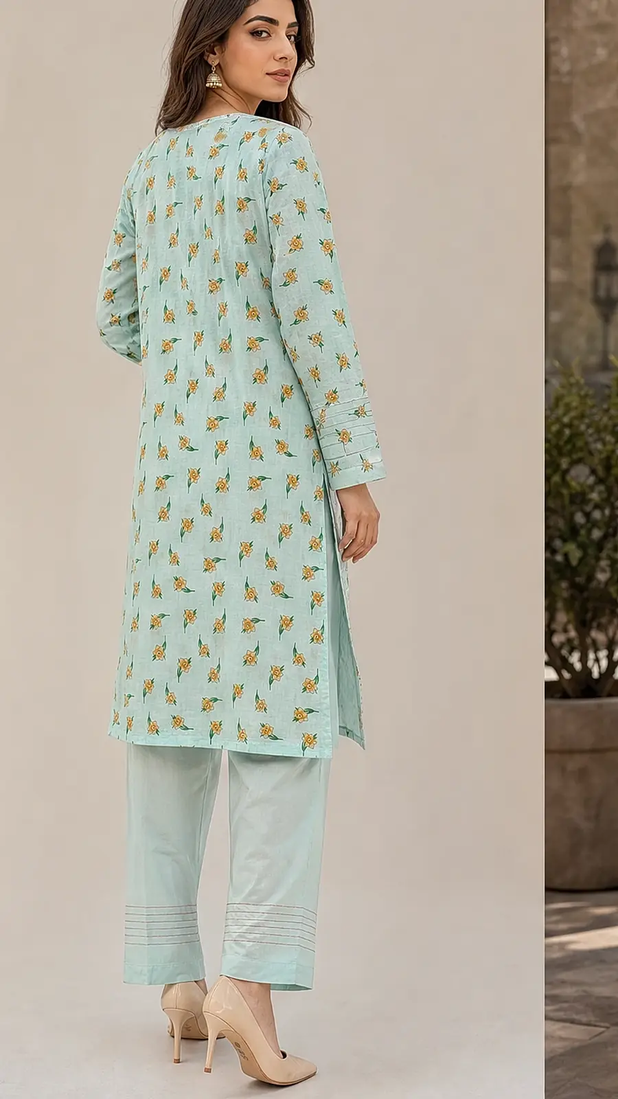 Sea Green Embriodered 2 Pcs Egyptian Soft Cotton Lawn Suit