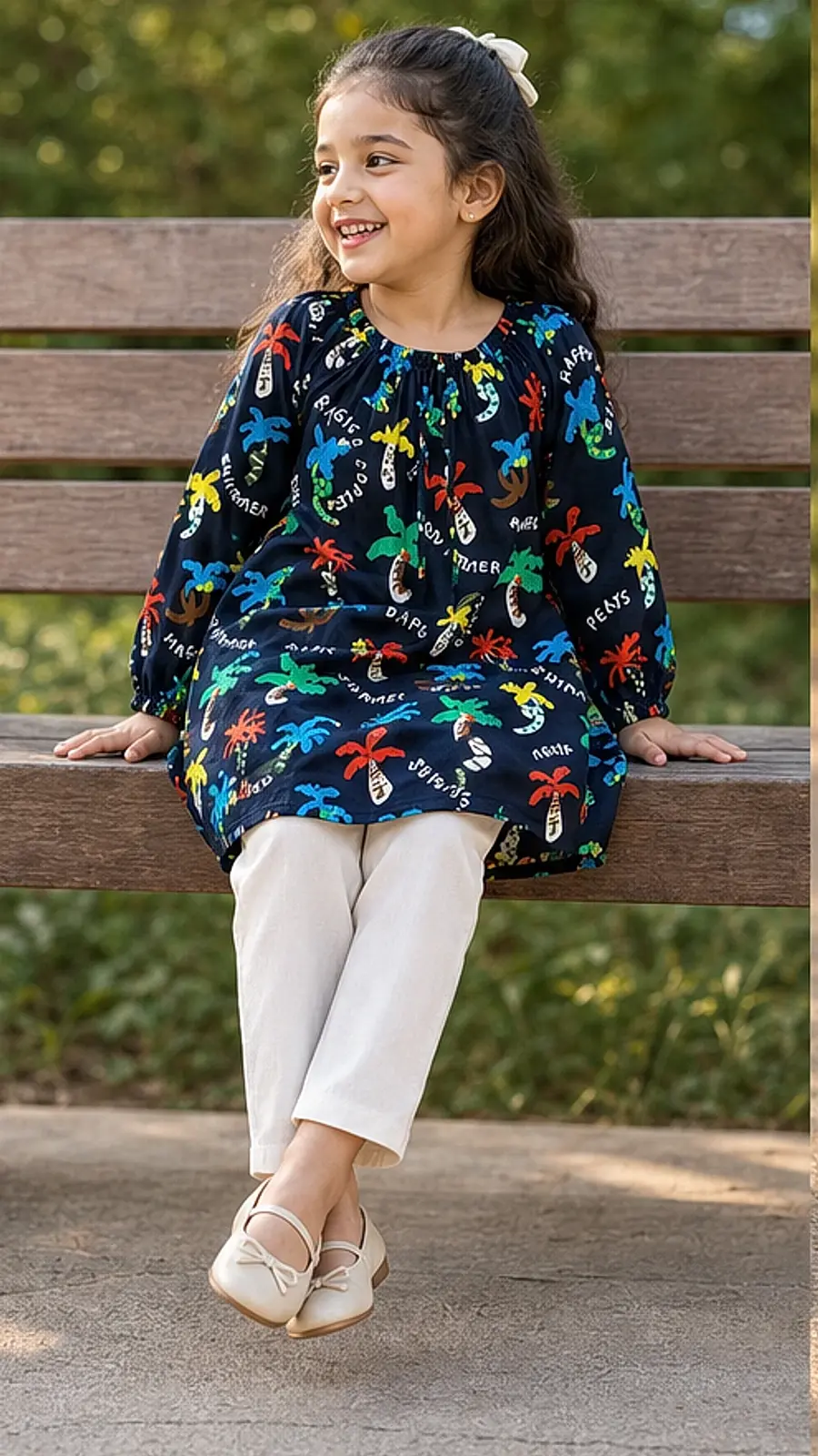 Girls Navy Tropical Print Co-Ord Set