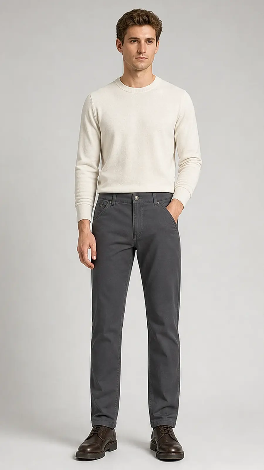 Cotton Canvas Gray Peach Finish Regular Fit Casual Pant