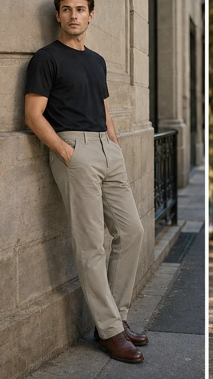 Men's Regular Fit Beige Casual Pants