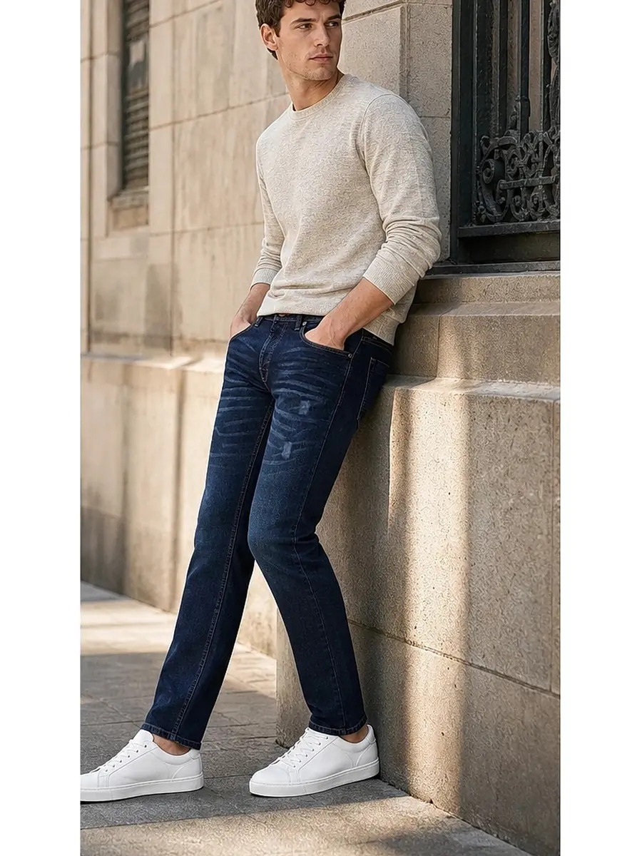 Stretch Denim Navy Blue Mens vintage Stretch Denim Jeans Pant Slim Fit