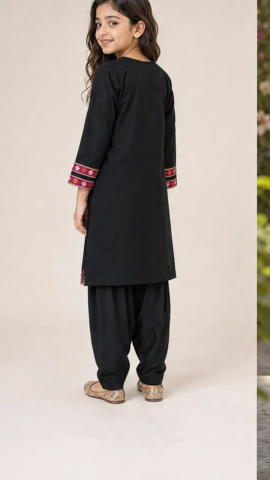 Girls Black Embroidered Kurta Salwar Set