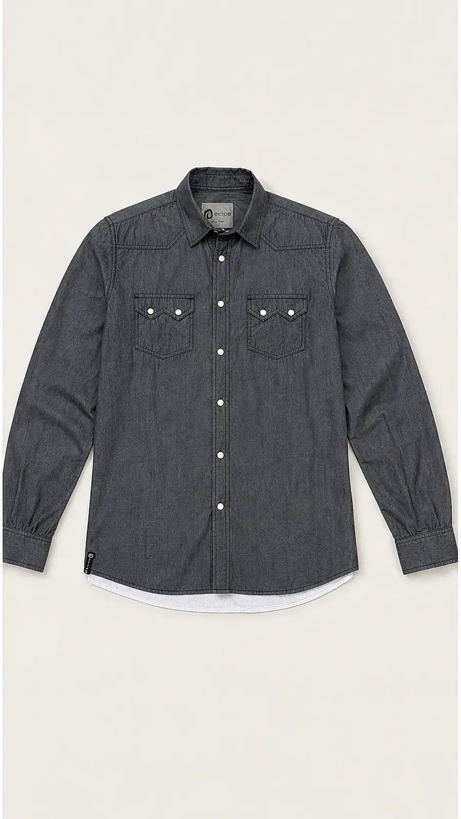 Recipe Men's Charcoal Subtle Print Long Sleeve Shirt