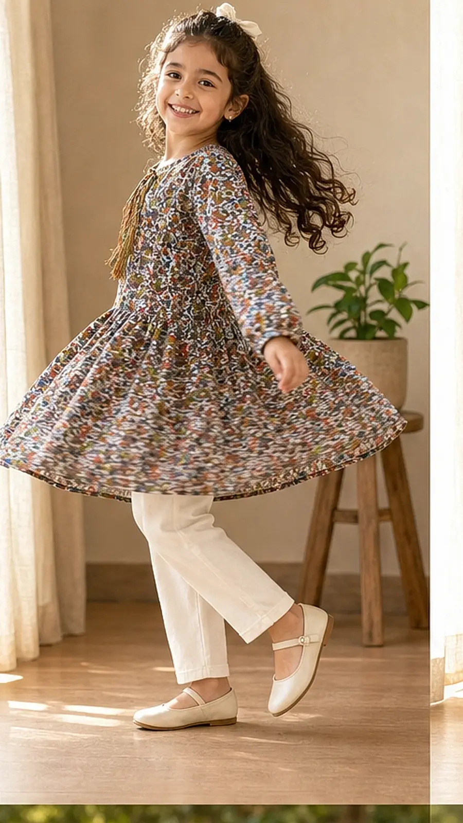 Girls Printed Tunic Pant Co-ord Set