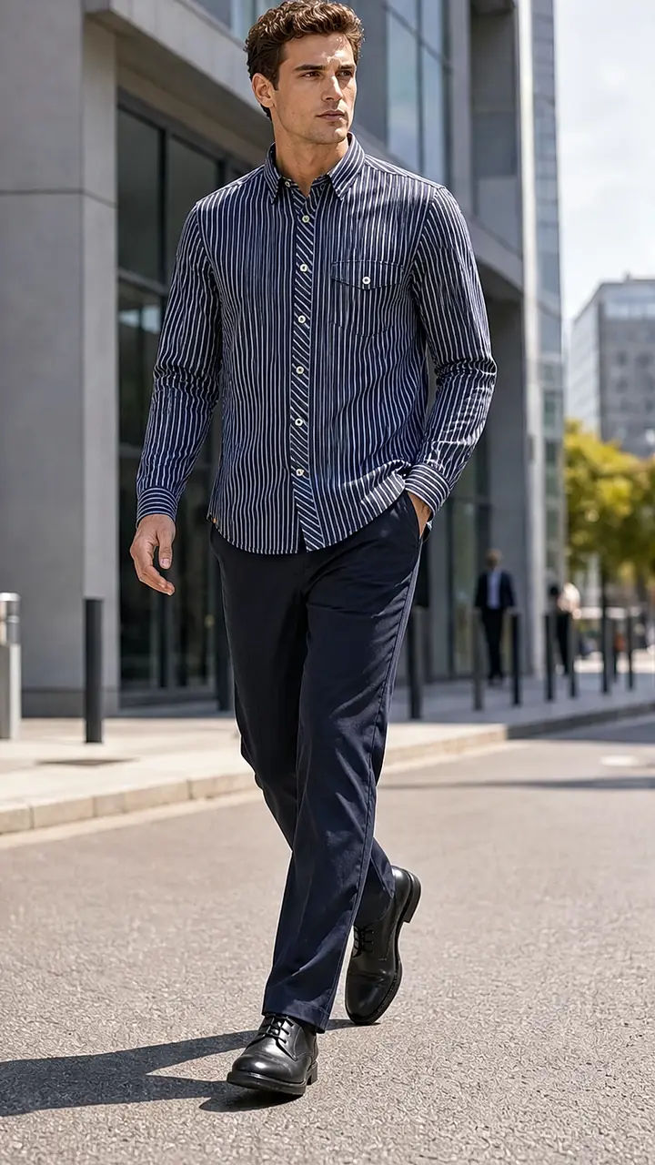 Charcoal Blue Stripe Cotton Shirt