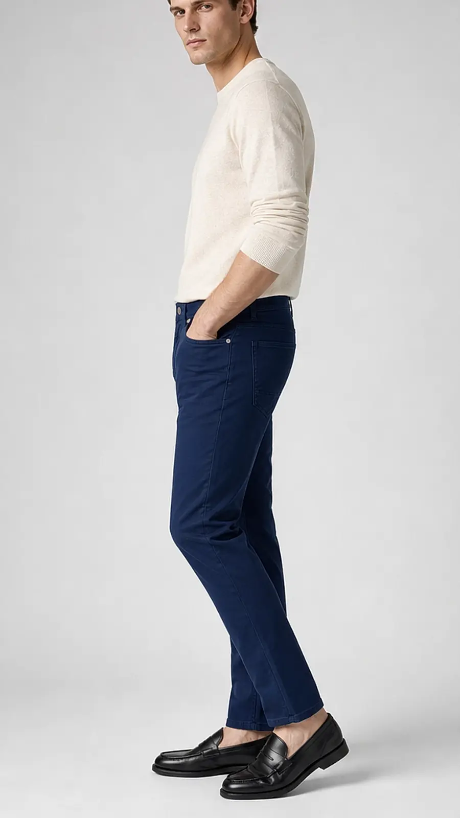 Cotton Poplin  Blue Smart Fit Casual Pant