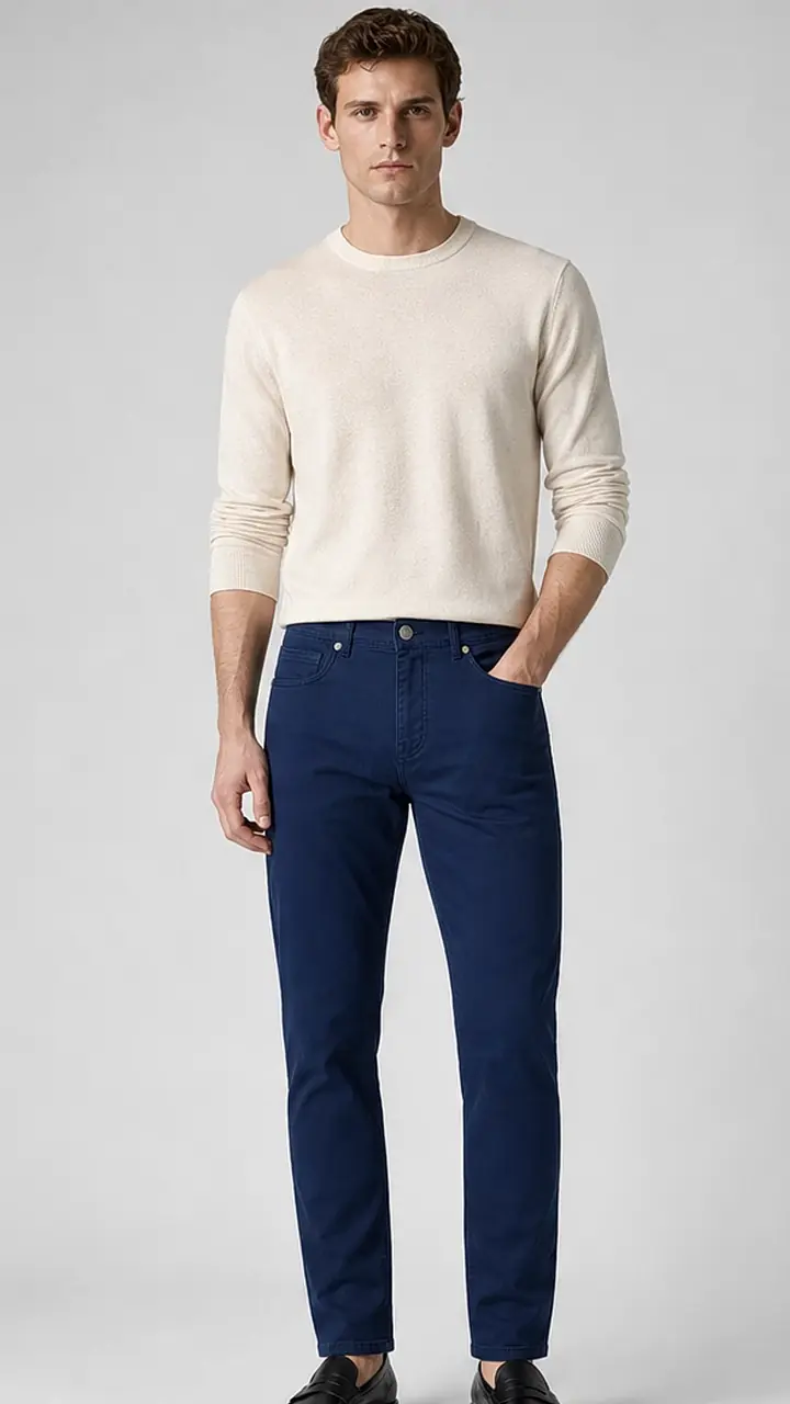 Cotton Poplin  Blue Smart Fit Casual Pant