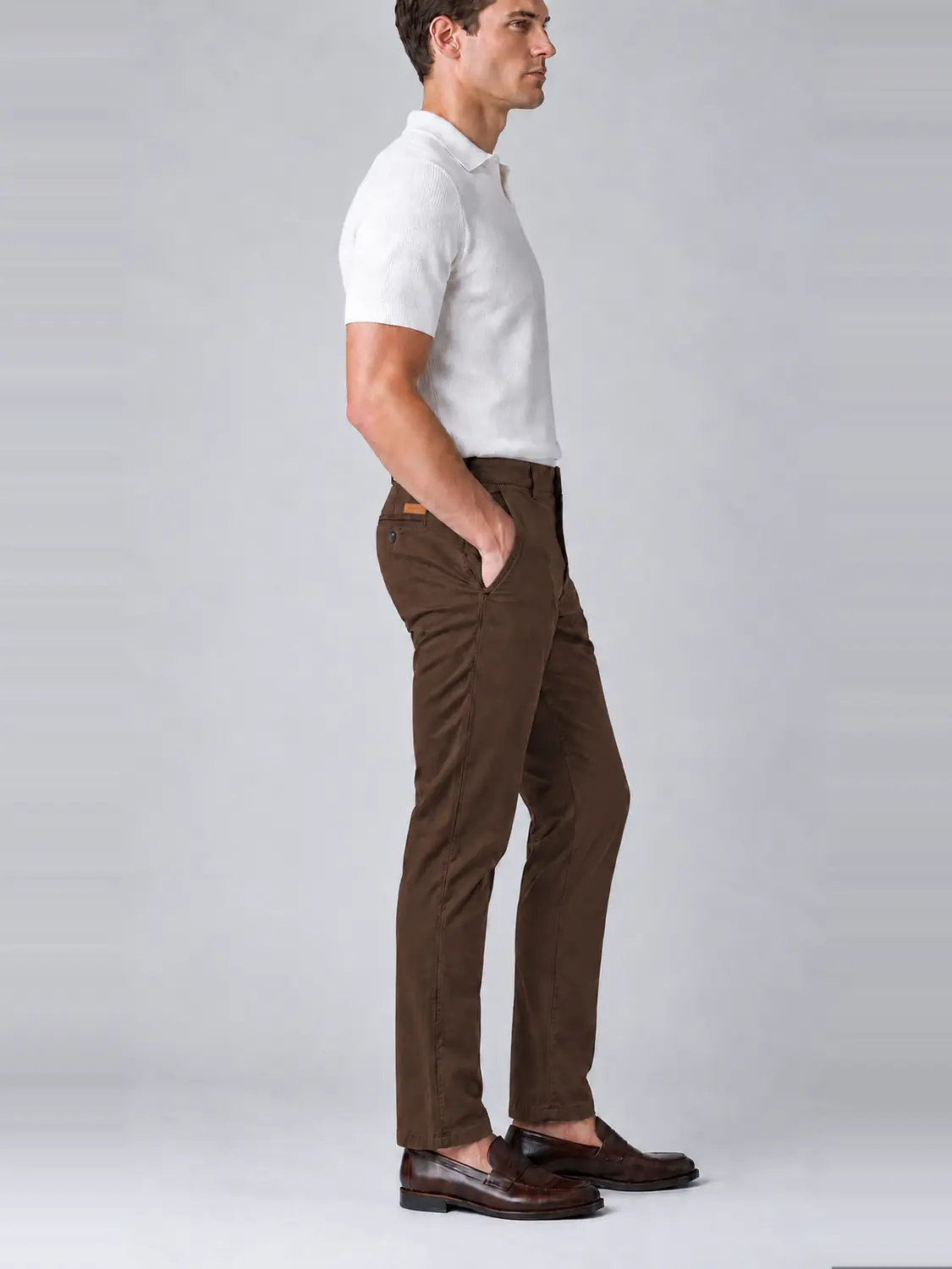 Men’s Chocolate Brown Stretch Cross-Pocket Chino Pants — view 3