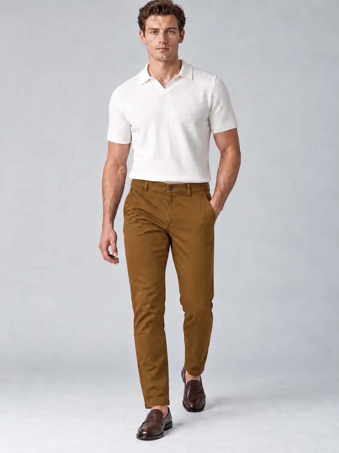 Men’s Mustard Stretch Cross-Pocket Chino Pants — view 6