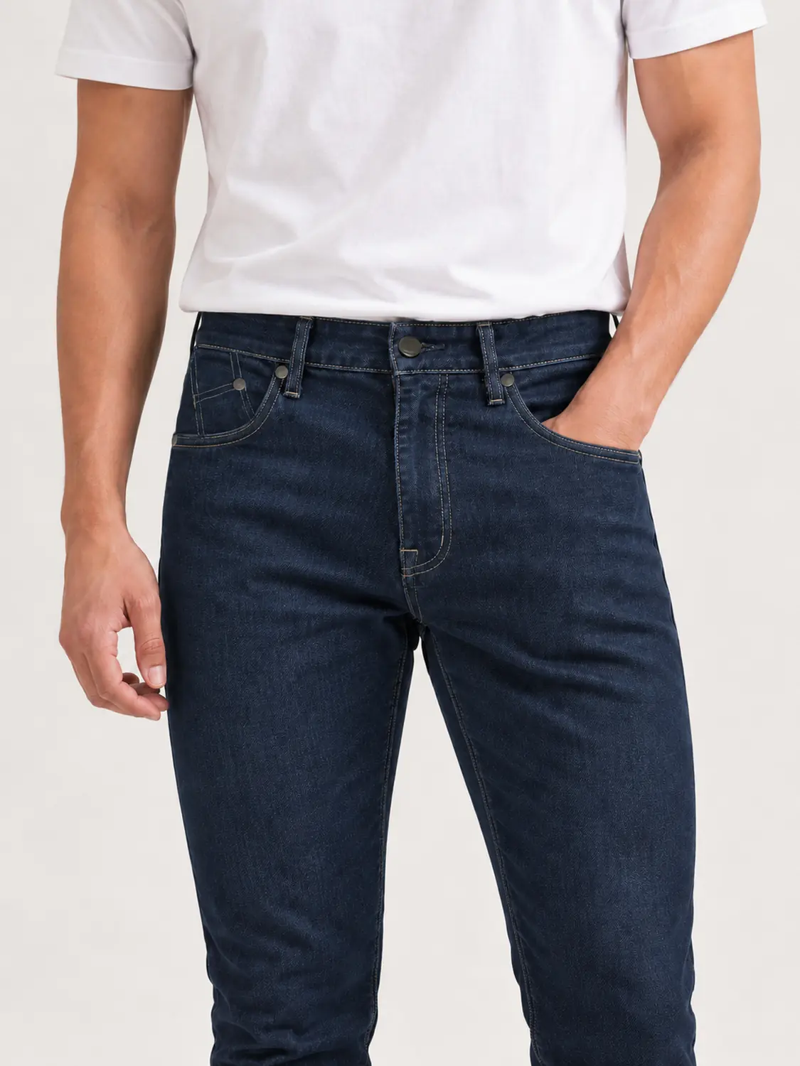 Men’s Navy Washed Stretch Slim Fit Jeans with Back-Pocket Embroidery — view 5