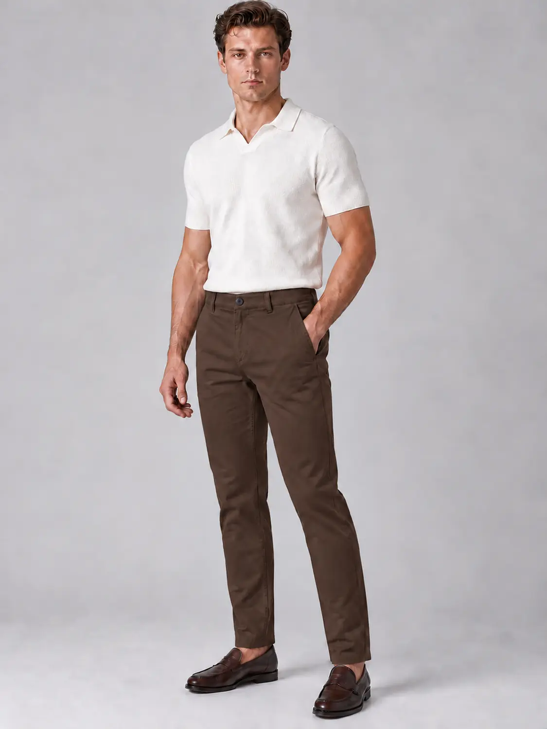 Men’s Chocolate Brown Stretch Cross-Pocket Chino Pants — view 5