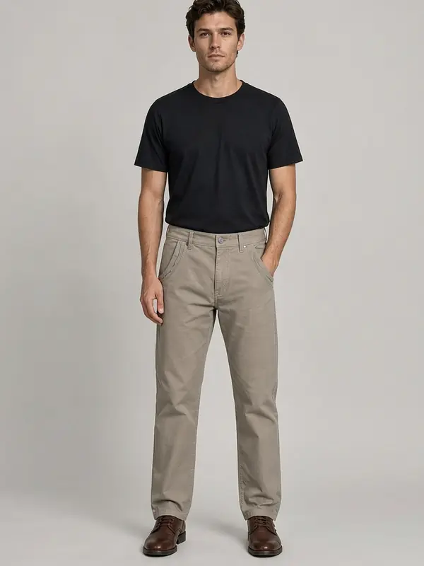 Men's Beige Cotton Canvas Heavy Weight Fabric Peach Finish Regular Fit Pant