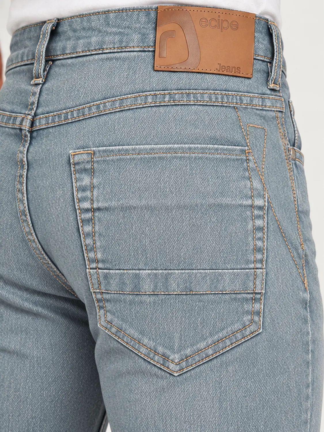 Men’s Light Wash Blue Stretch Slim Fit Jeans with Red Zigzag Stitching — view 10