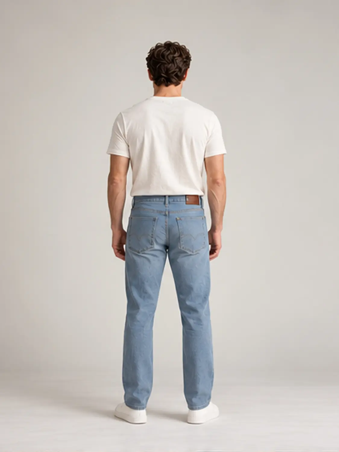 Men’s Light Wash Blue Stretch Slim Fit Jeans with Red Zigzag Stitching — view 2