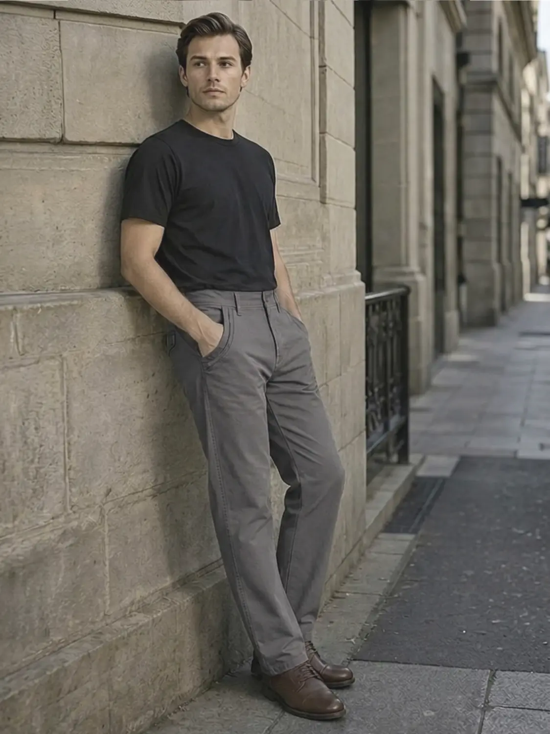 Cotton Canvas Gray Peach Finish Regular Fit Casual Pant — view 1